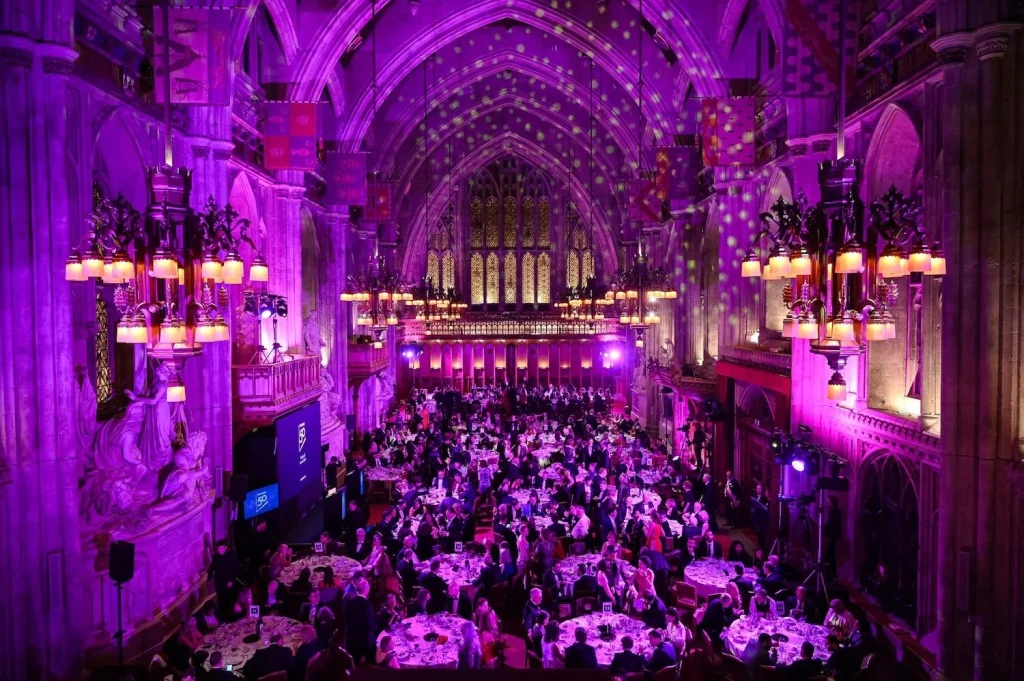 Grand event setup showcasing Terra Tag’s plantable and recycled name badges with biodegradable lanyards used for large-scale sustainable conferences and gatherings