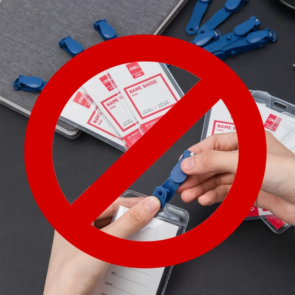 Image with message 'Say No to Plastic' highlighting the environmental impact of traditional plastic name tags and lanyards, promoting Terra Tag’s plantable and recycled alternatives