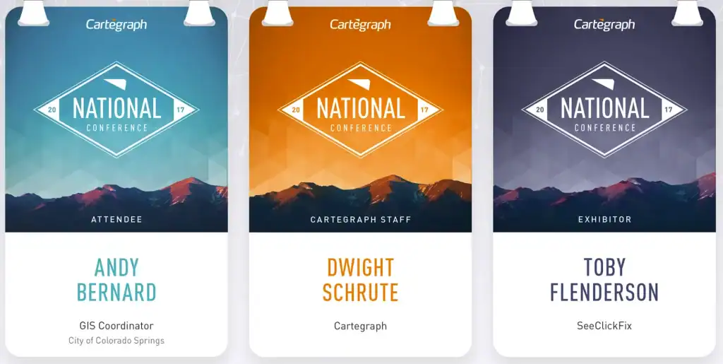 Colourful conference name badges on lanyards