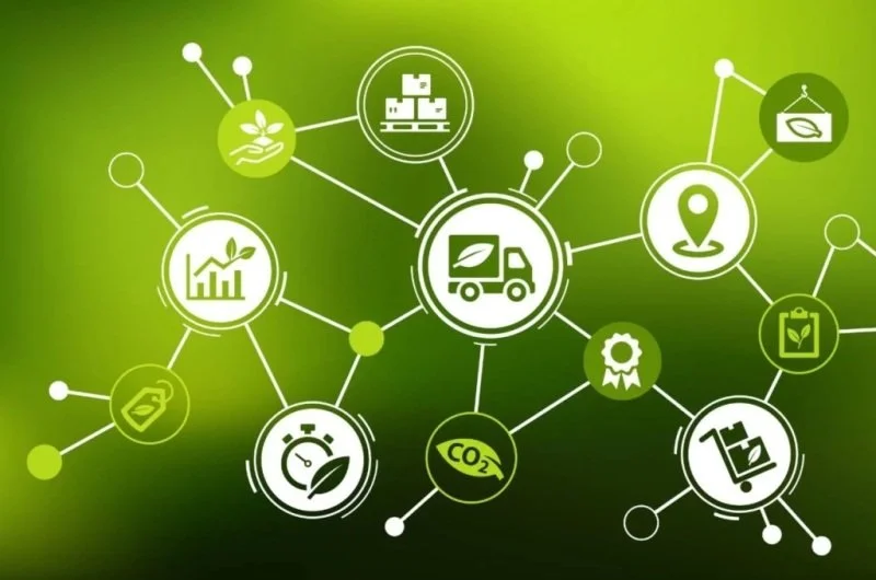Graphic showing eco-connections and circular economy network for sustainable events