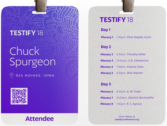 Sustainable conference name tag printed on recycled card for a premium finish