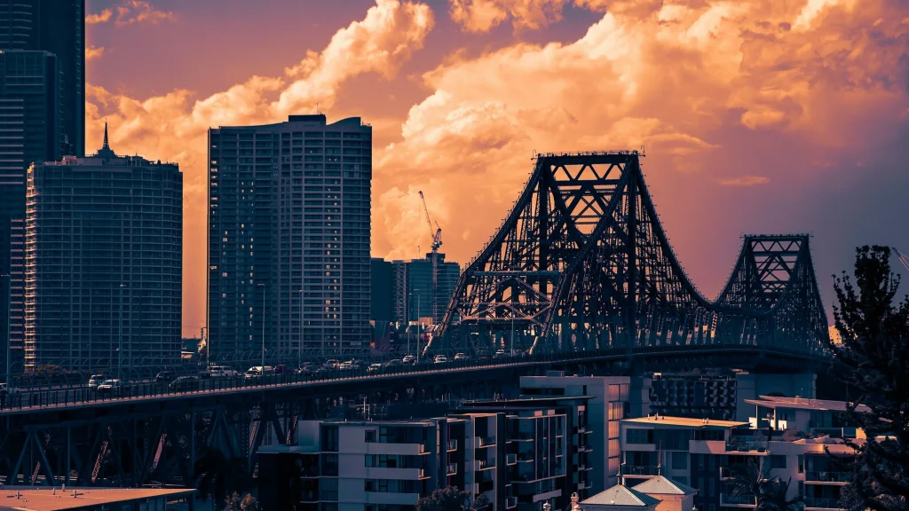 Story Bridge in Brisbane with event activity, showcasing Terra Tag’s sustainable plantable and recycled name badges used at corporate and community events