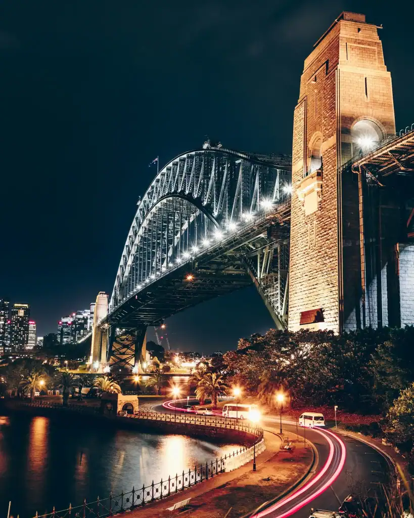 Sydney Harbour Bridge with event setup in view, representing Terra Tag’s sustainable name badges and biodegradable lanyards used at conferences and corporate events across Australia