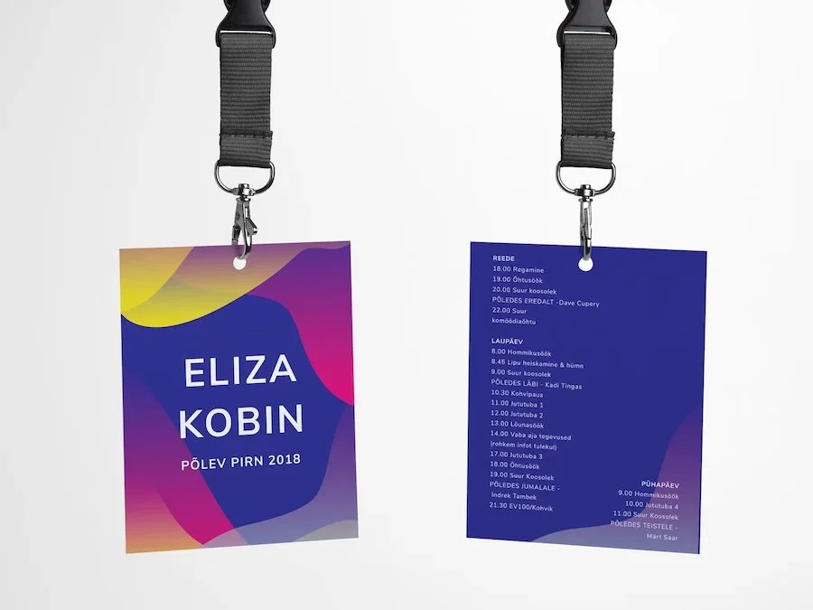 Personalised badge concepts with attendee photos and prompts for networking at conferences