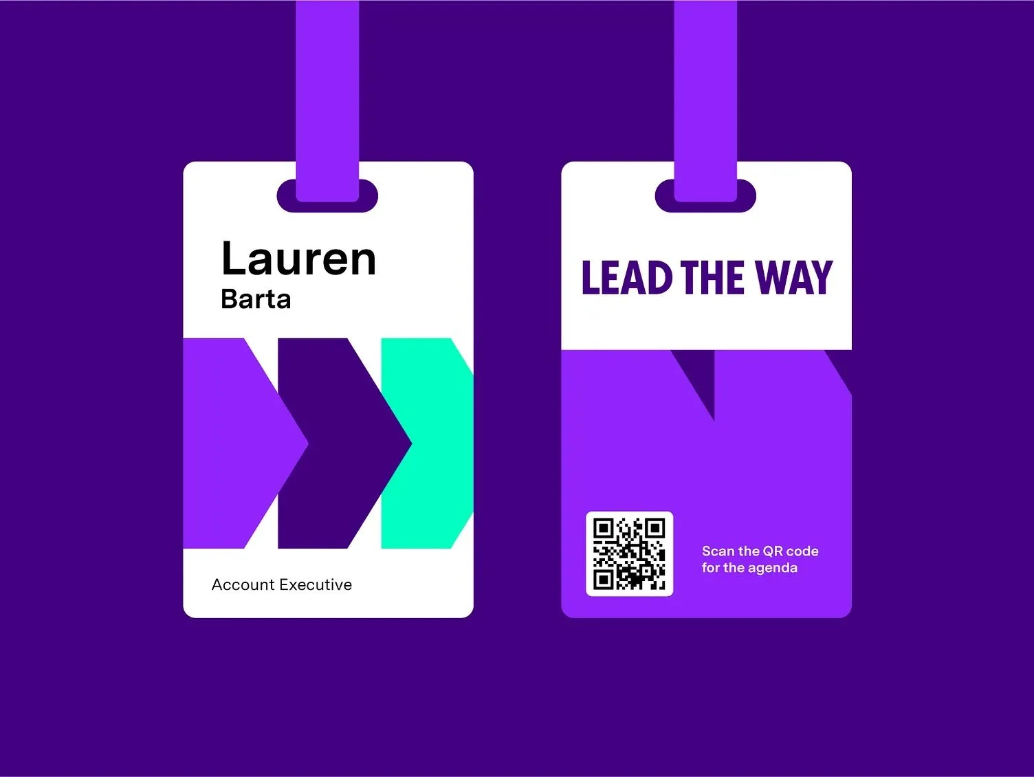 QR code positioned discreetly on a conference name badge to access schedules