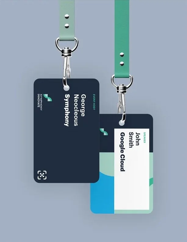 Dual bulldog clips on a lanyard to prevent badge flipping at conferences