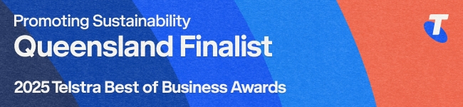 Press release banner. Proudly recognised. Terra Tag is a Queensland finalist in the 2025 Telstra Best of Business Awards for championing sustainability