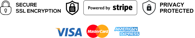 Secure checkout with Stripe, Visa, Mastercard, and Amex - satisfaction guaranteed and privacy protected.