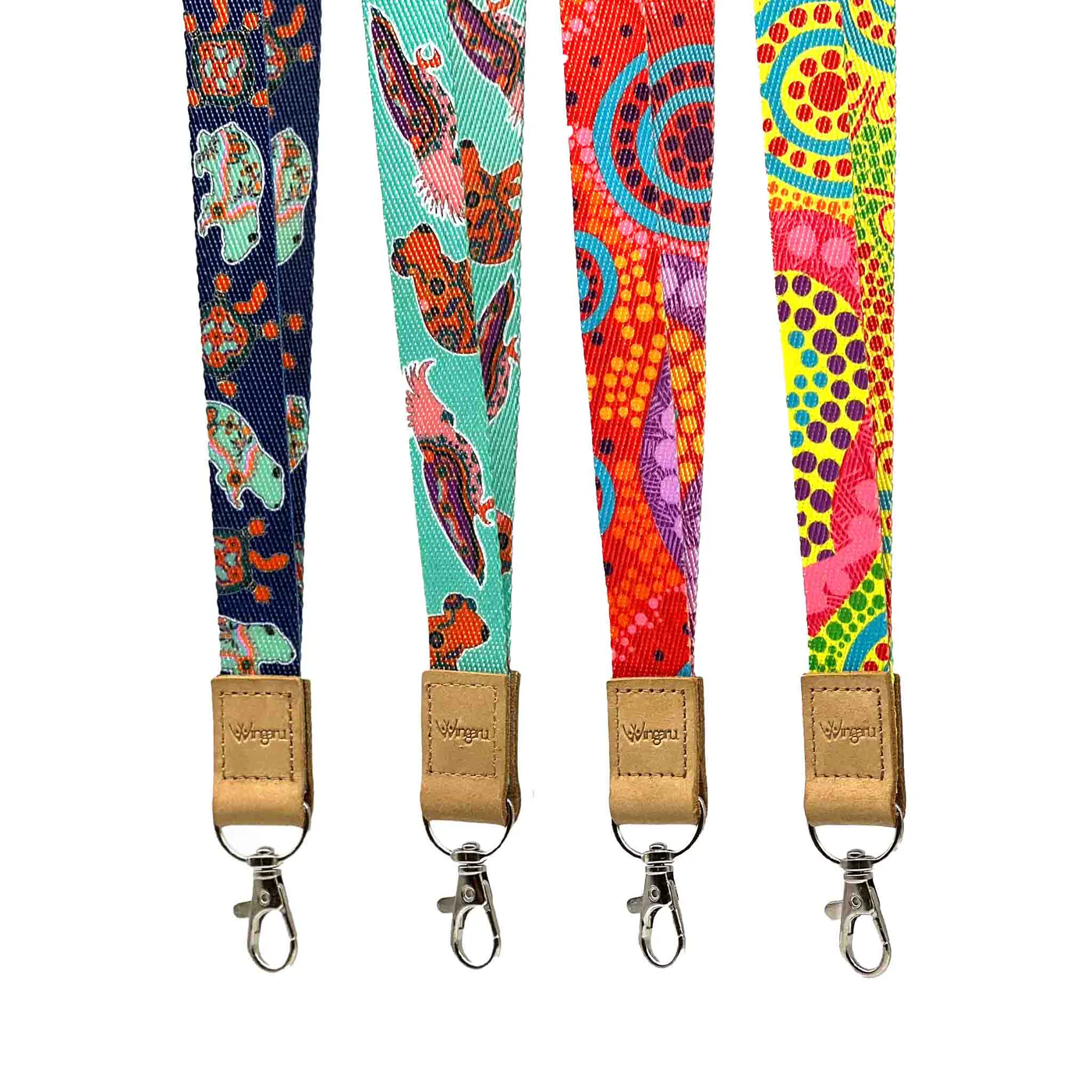 Printed lanyards featuring Aboriginal-inspired artwork used at conferences in Australia