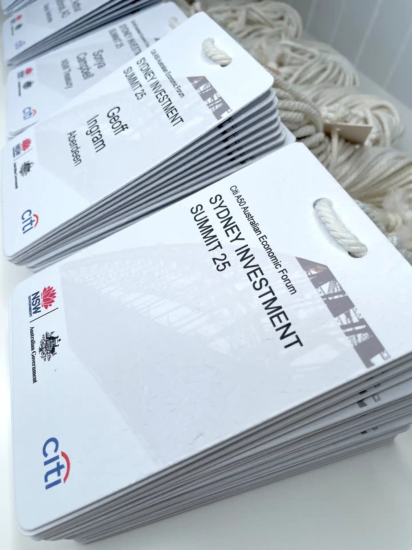 Eco friendly name badges made from recycled paper and cotton lanyards