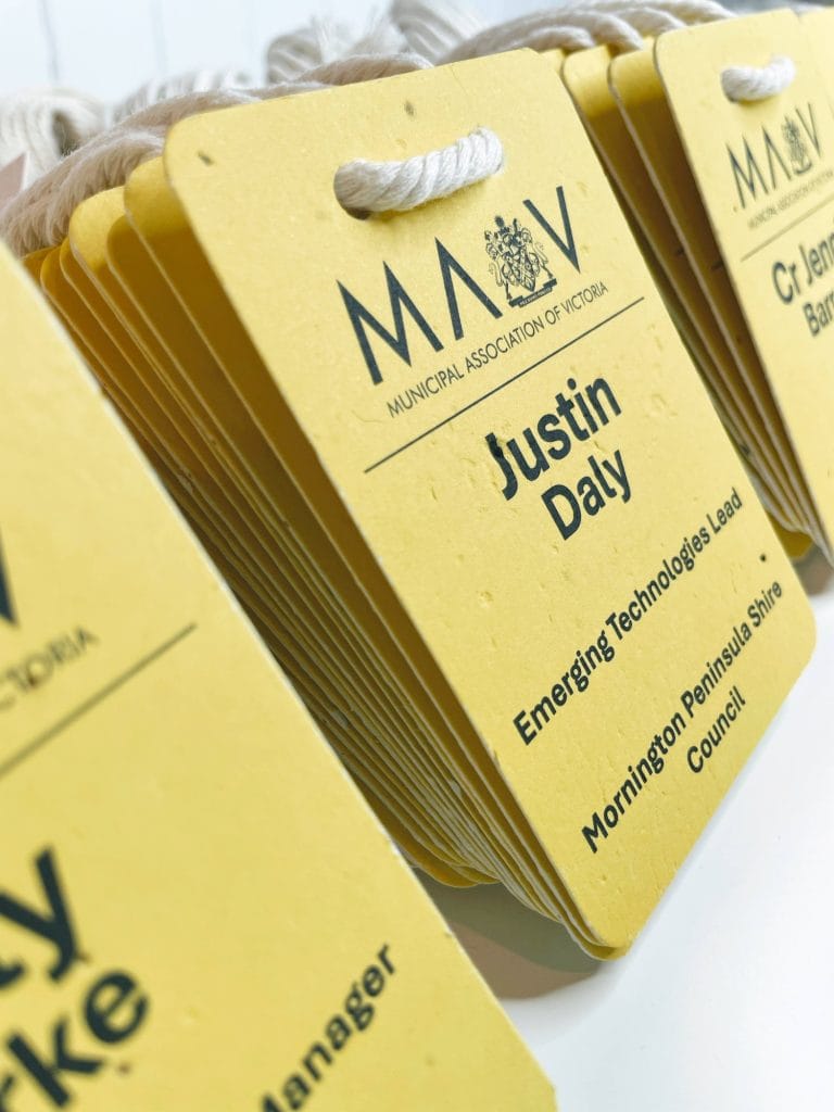 Conference name tags designed with our free name badge templates.