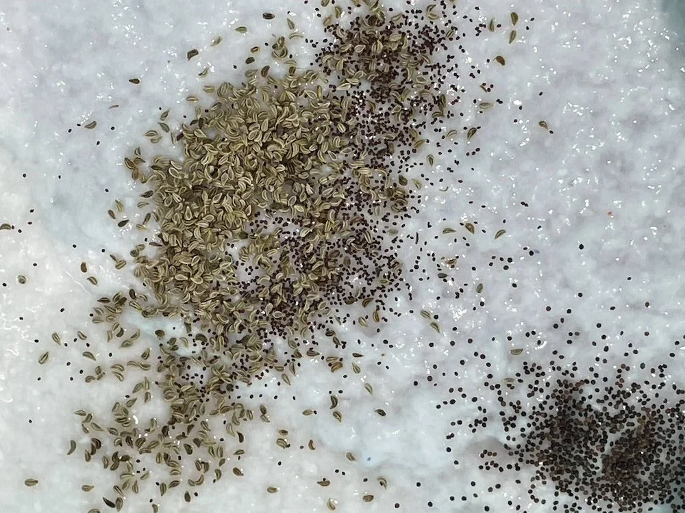 Wildflower seeds mixed into recycled paper pulp