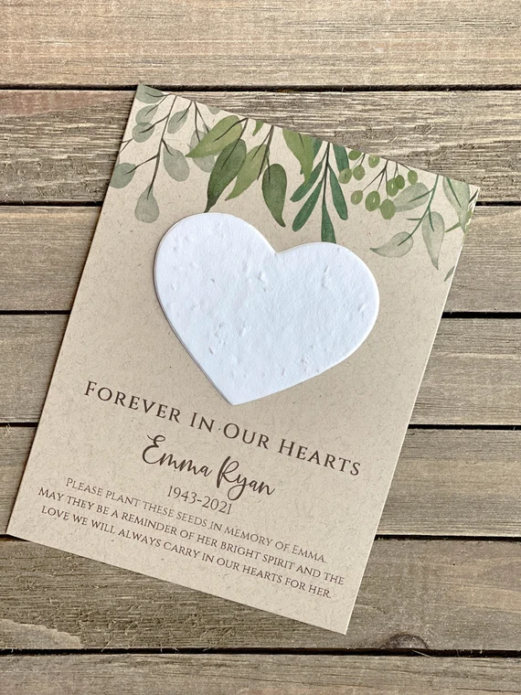 Memorial card printed on seed paper as a gentle tribute
