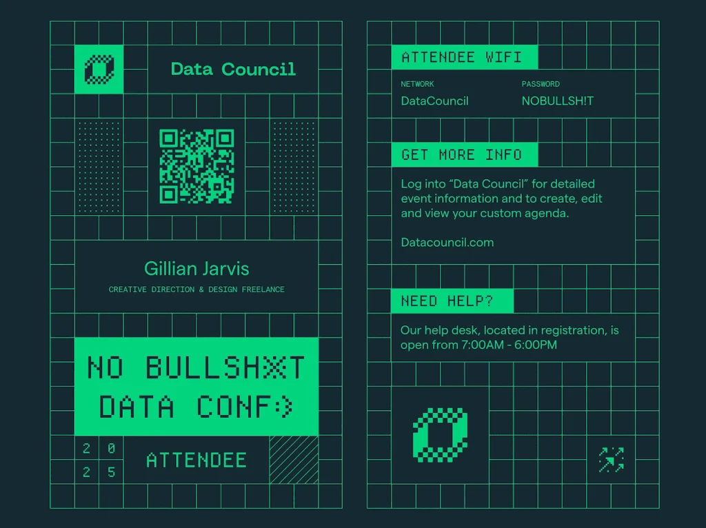 A bold name tag design for a tech conference