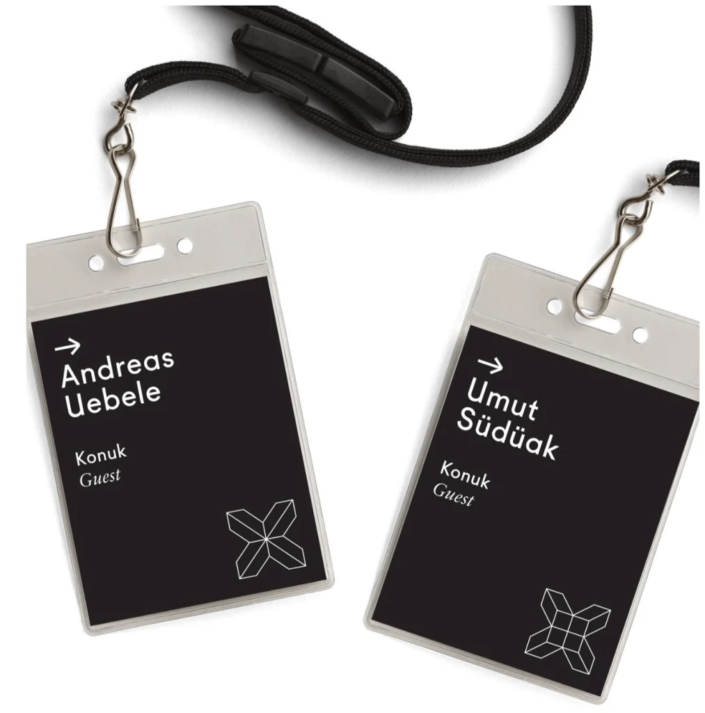Striking black and white design for corporate name badge