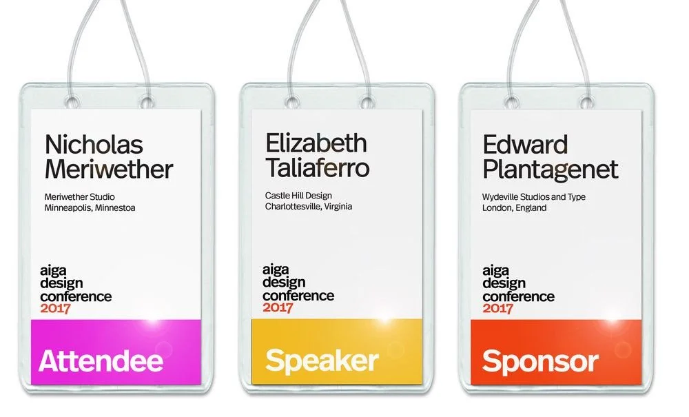 Professional conference badge design with role based differentiation