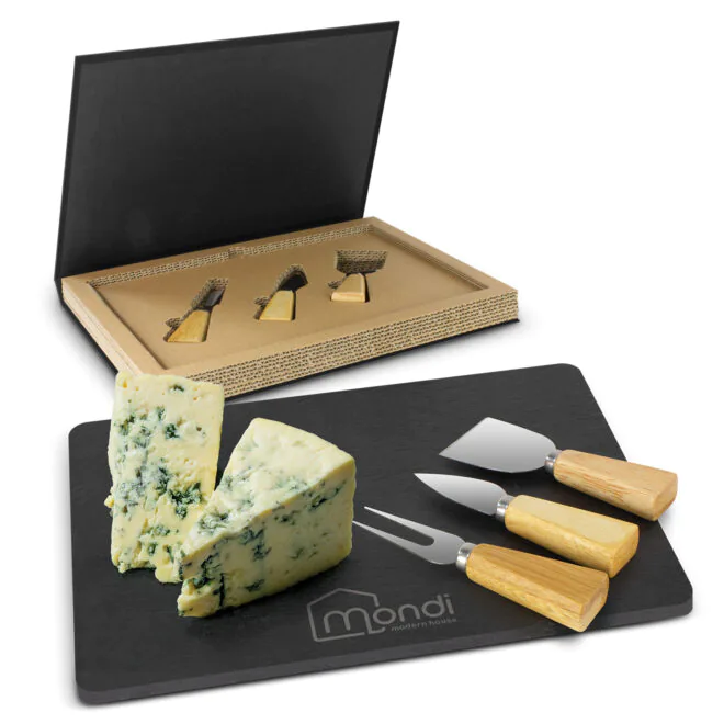 Slate cheese board set with bamboo handled knives