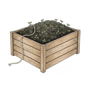 Biodegradable cotton lanyard being placed into home compost