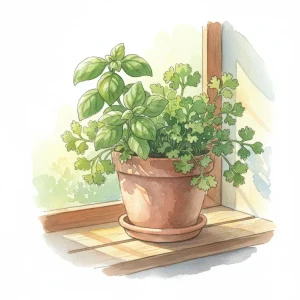 Seed paper growing in sunlight with regular care during early growth