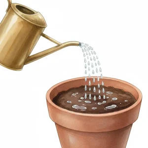 Watering seed paper after planting to keep soil moist for germination