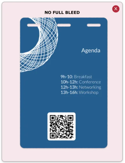 Incorrect back of name badge with full background and unsafe print margins
