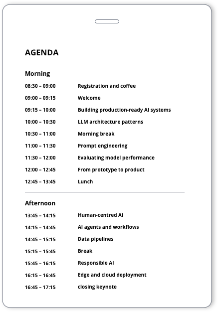 Conference badge back with agenda schedule and event information formatted for scanning