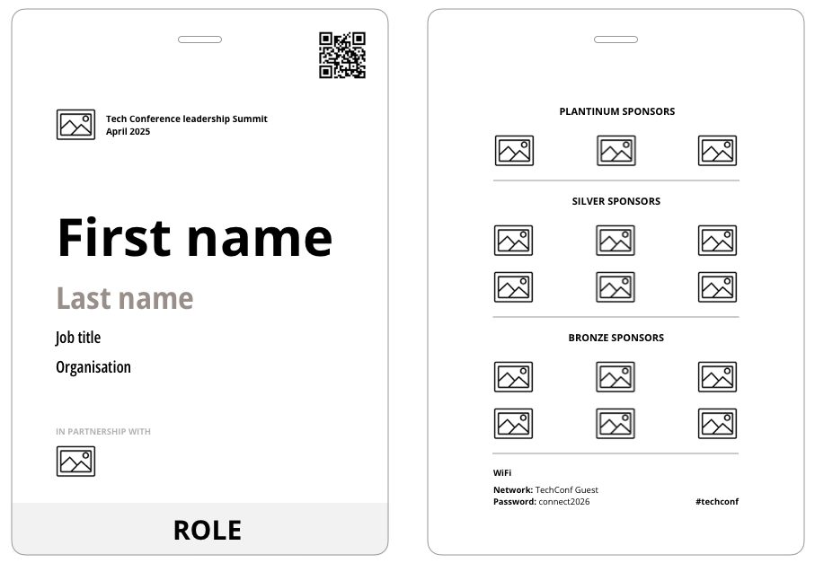 event badge size comparison A7 vs A6 layout examples