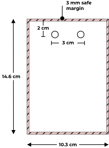 A6 vertical conference badge dimensions and print safe area diagram