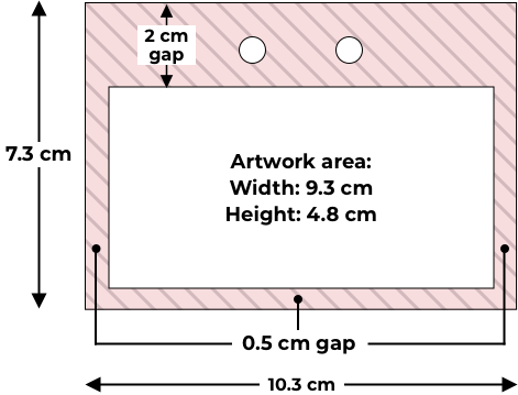 A7 horizontal back badge dimensions with mandatory margin requirements