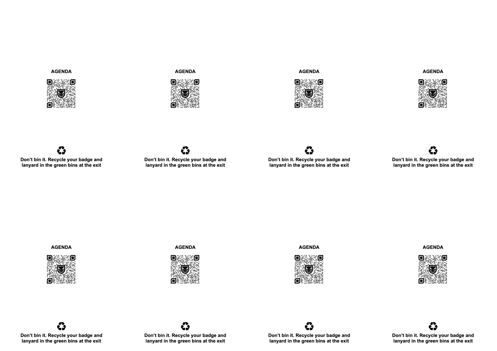 A7 conference badge back print layout for commercial print production