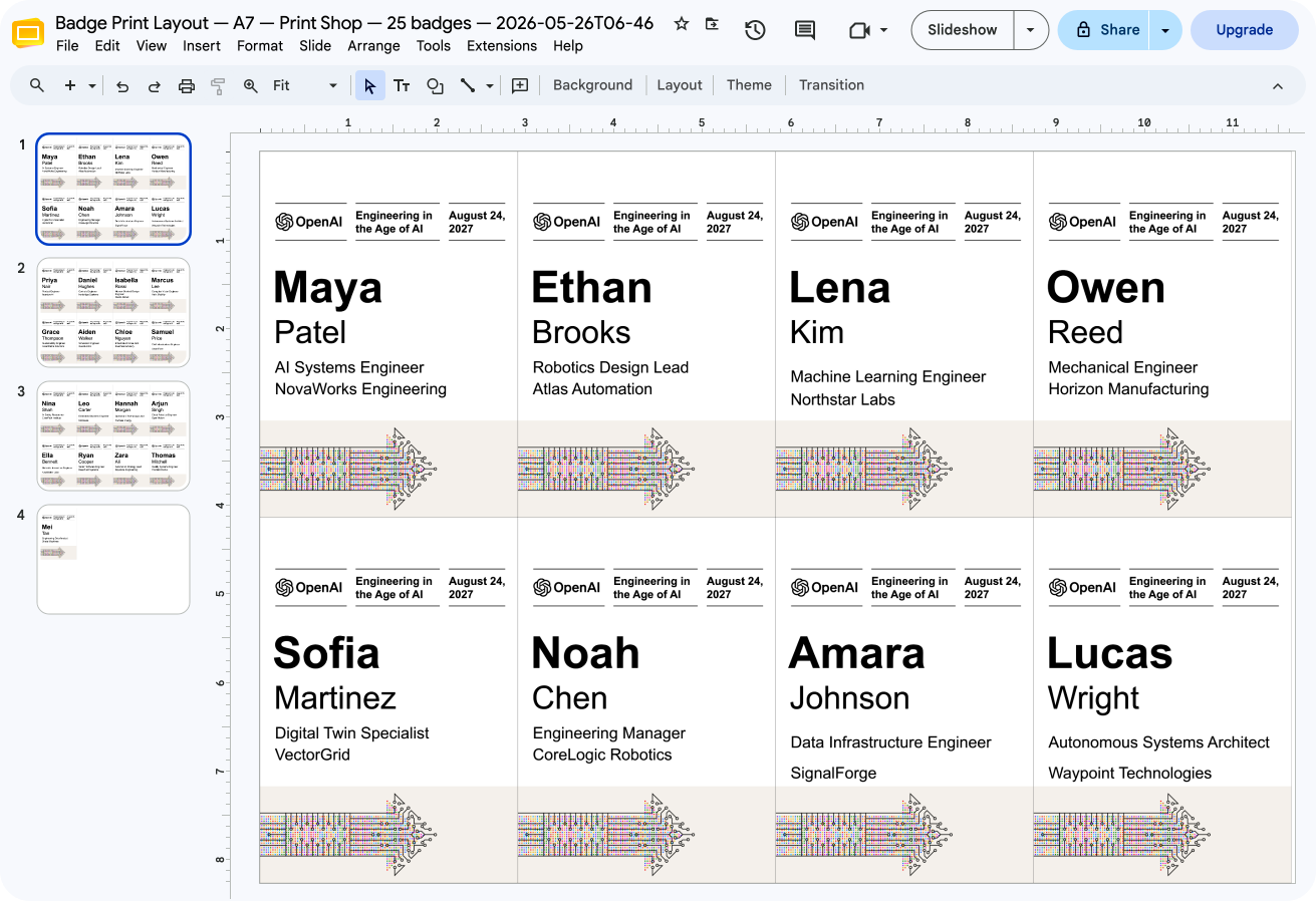 A7 conference badge front print layout for printing name tags