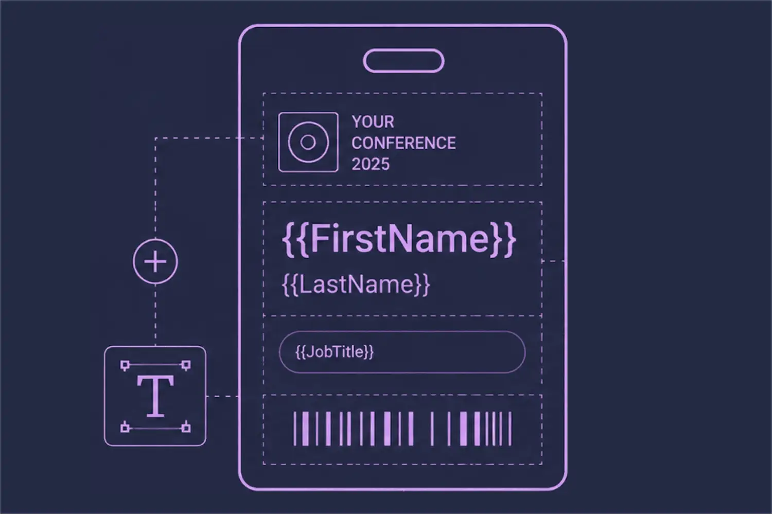 Preset conference name badge template structure for readable names