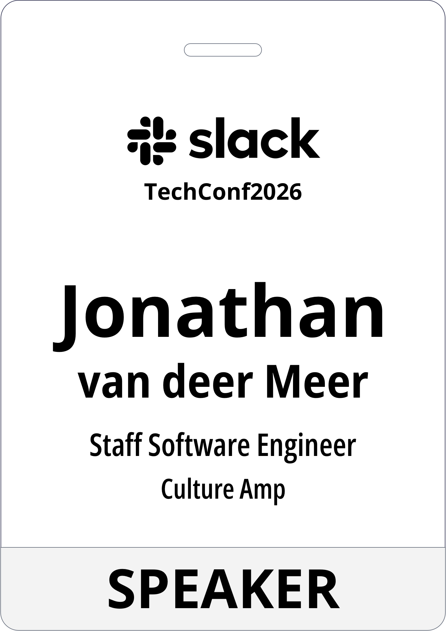 Conference name tag readability example comparing clean mixed-case name typography