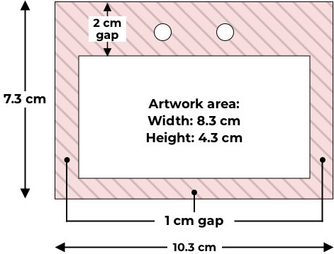 A7 horizontal back badge dimensions with mandatory margin requirements