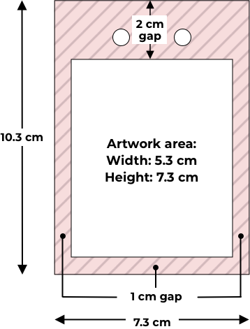A7 vertical back badge dimensions with print safe area and margin guides